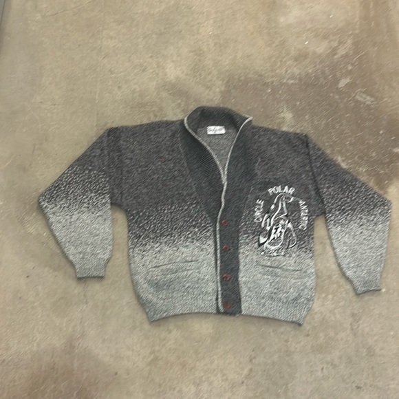 Wool blend vintage penguin embroidered shawl cardigan grandpa sweater - Picture 1 of 5